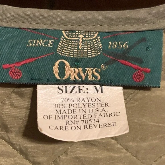 M Vintage USA Made Quited Olive ORVIS Vest - Picture 4 of 10